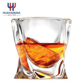 HUAHANGNA 280ml 9oz Custom Logo Rock Whiskey Glass Cup Transparent Crystal Clear Old Fashioned Twist Whisky Cup for Bar Market