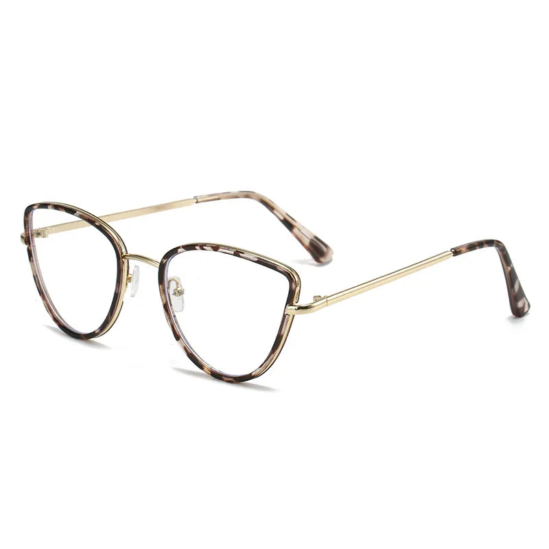 81049 Custom Logo Fashion Metal Eyeglasses Frames Blue Light Blocking Cat Eye Design Women's Diamond Shaped Copper for Eyewear