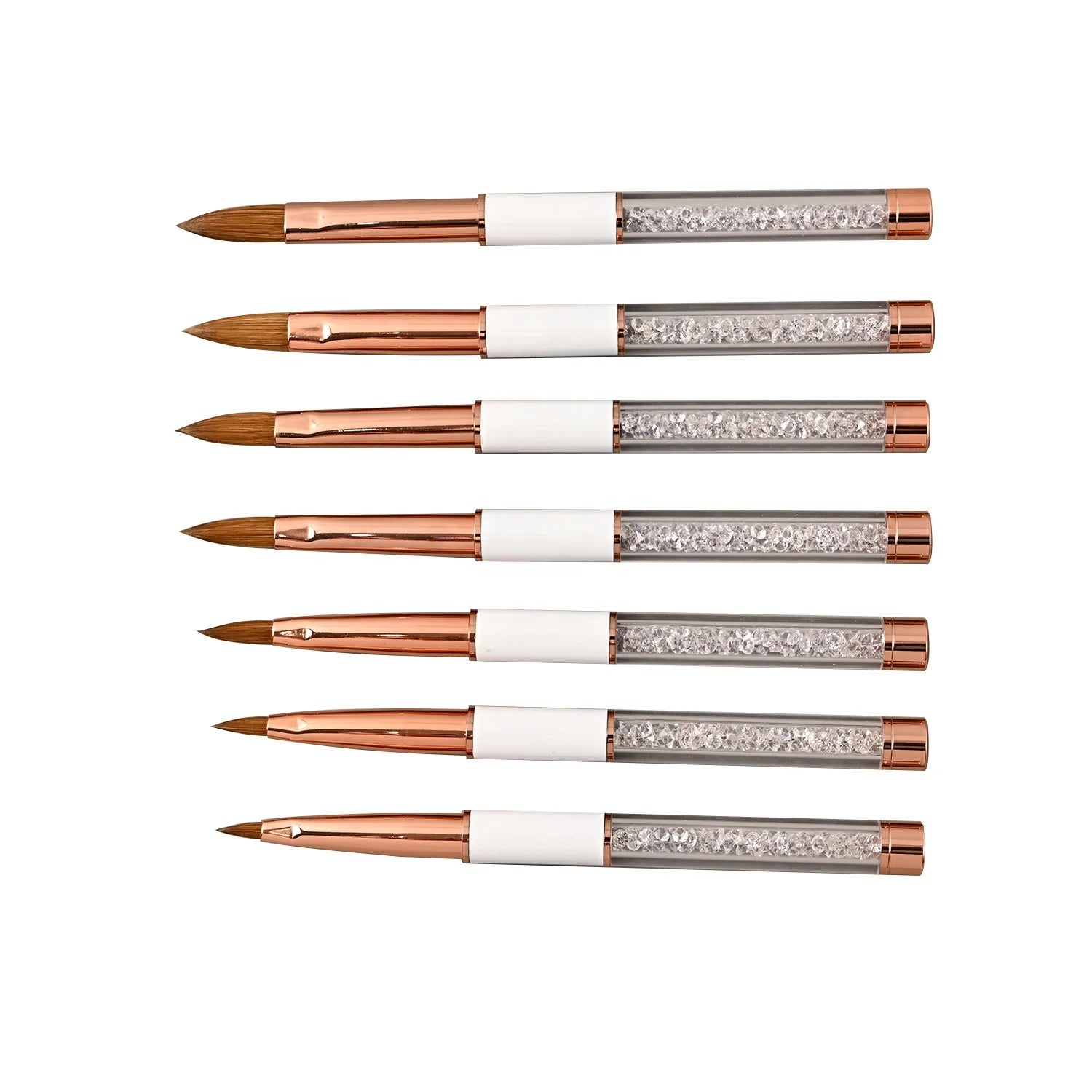 White Filled Diamond Kolinsky Hair Acrylic Crystal Professional Nail Art Brushes with Metal Handle and Brass Ferrule Easy Apply