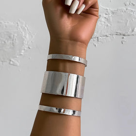 2024 New Arrival Fashion Jewelry Punk Hollow Metal Smooth Bracelet Creativity Geometric Wide Arm Bracelet Bangle for Women