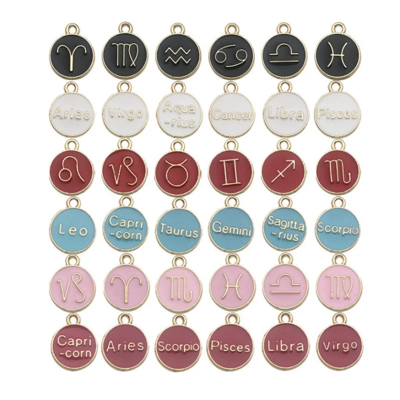 Colorful Twelve Constellations DIY Pendant for Earrings Necklace Bracelet Aluminum Alloy Jewelry Making Supplies