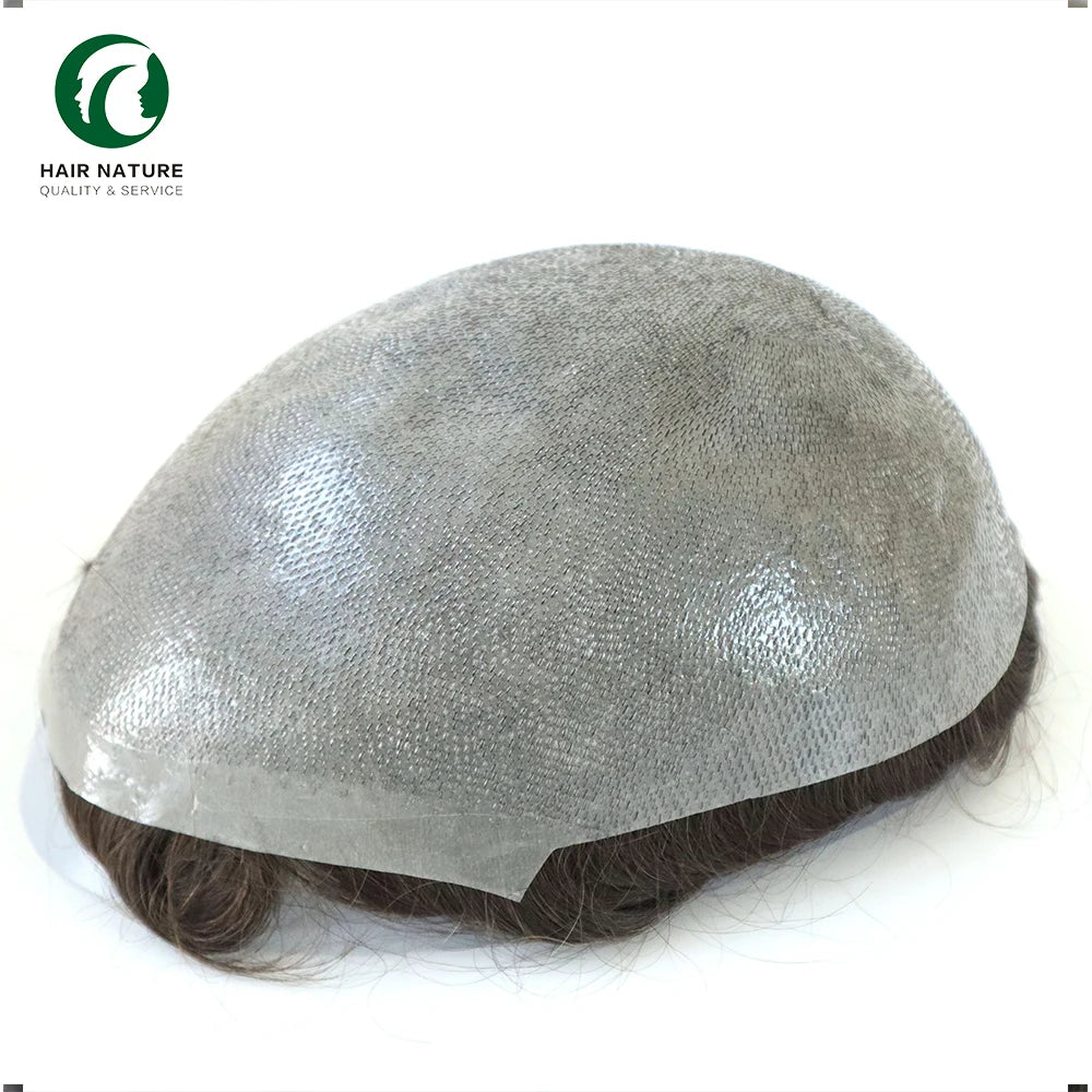 Thin Skin Men's Capillary Prothesis Indian Human Hair Prosthesis for Man Knotted Toupee