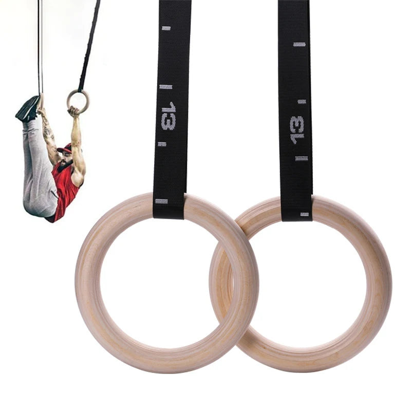 Fitness Body Building Adjustable Strap Core Strength Exercise Indoor Gymnastic Birch Wooded Pull-up Gym Rings