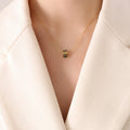 2026 Fashion Personality Design Sense Stainless Steel 18K Gold Geometric Diamond Green Zircon Pendant Necklace