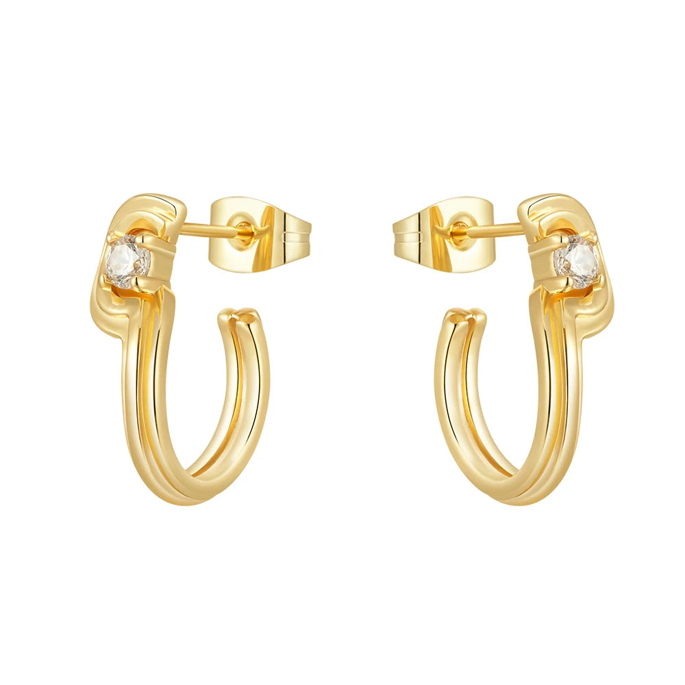 Latest 18K Gold Plated Brass Jewelry Irregular Striped U-shaped Zircon Hoop Earring Trendy for Woman Gifts Earrings E241648