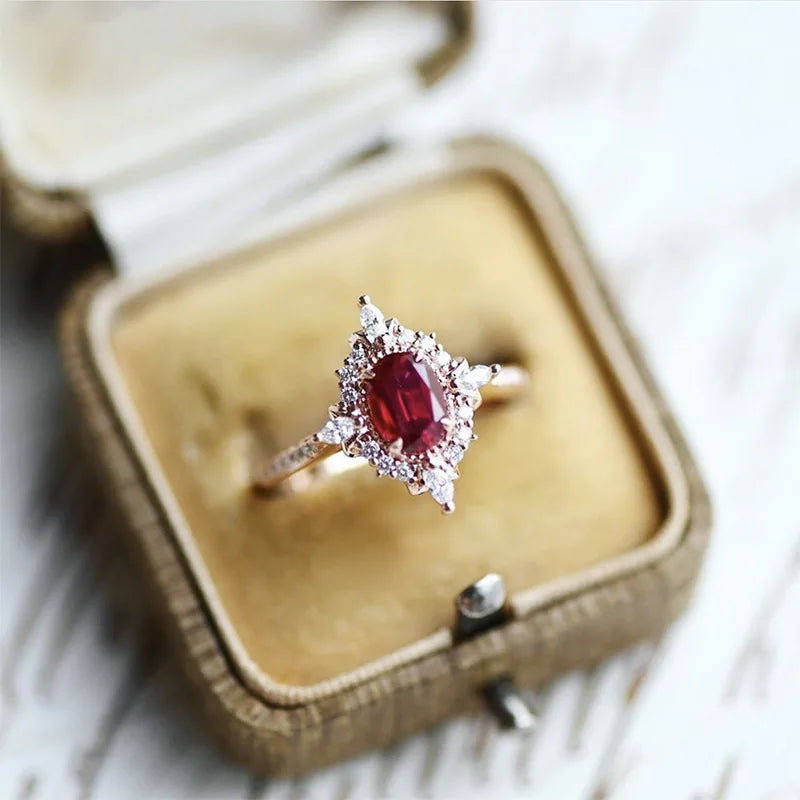 Vintage Gemstone Ring Natural Garnet Rings for Women 925 Sterling Silver K Gold Plated Crystal Wedding Engagement LAMOON