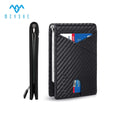 Black Vegan Carbon Fiber Ultra-Thin Metal Money Clip Men's Slim RFID Wallet Embossed Logo PU Leather Bifold Closure Striped