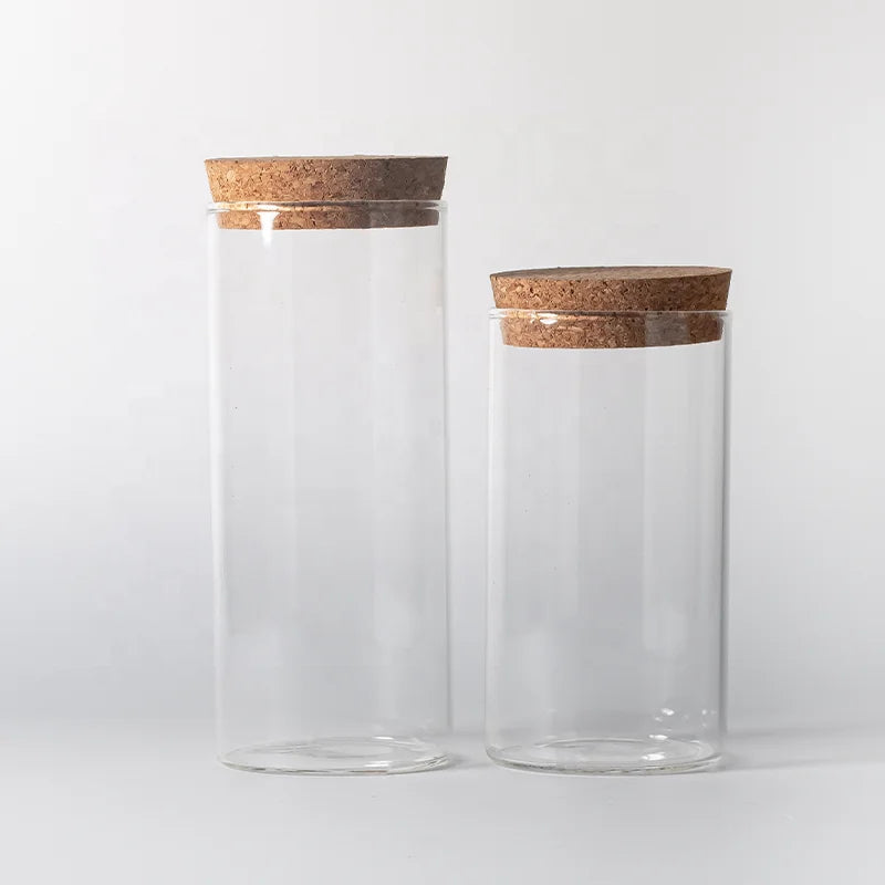 Cork Bottle Round Borosilicate High Temperature Resistant Food Storage Transparent Glass Jar With Bamboo Cork Lid