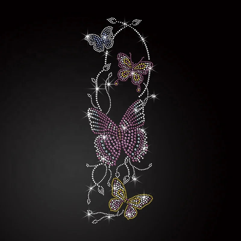 Wholesale Floral Beautiful Butterfly Hotfix Rhinestone Motif for Clothes