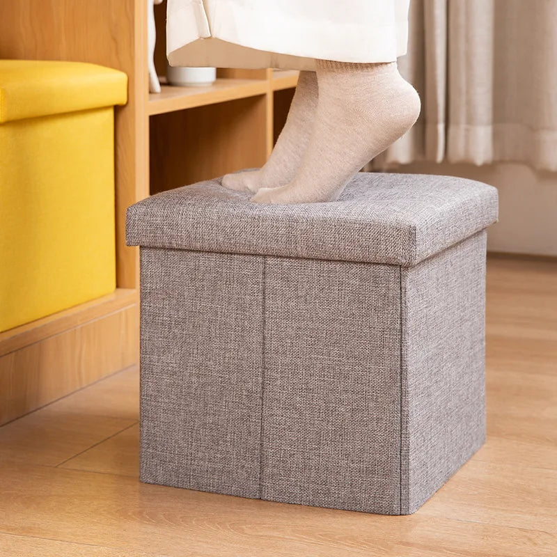 Multifunctional Foldable Cotton and Linen Storage Stool Living Room Children's Toy Storage Box Folding Shoe Stool