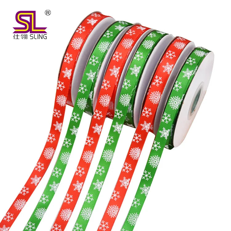 25 Yards Small Roll Tape Snowflake Print Christmas Ribbon Red Holiday Ribbon Green Gift Ribbon