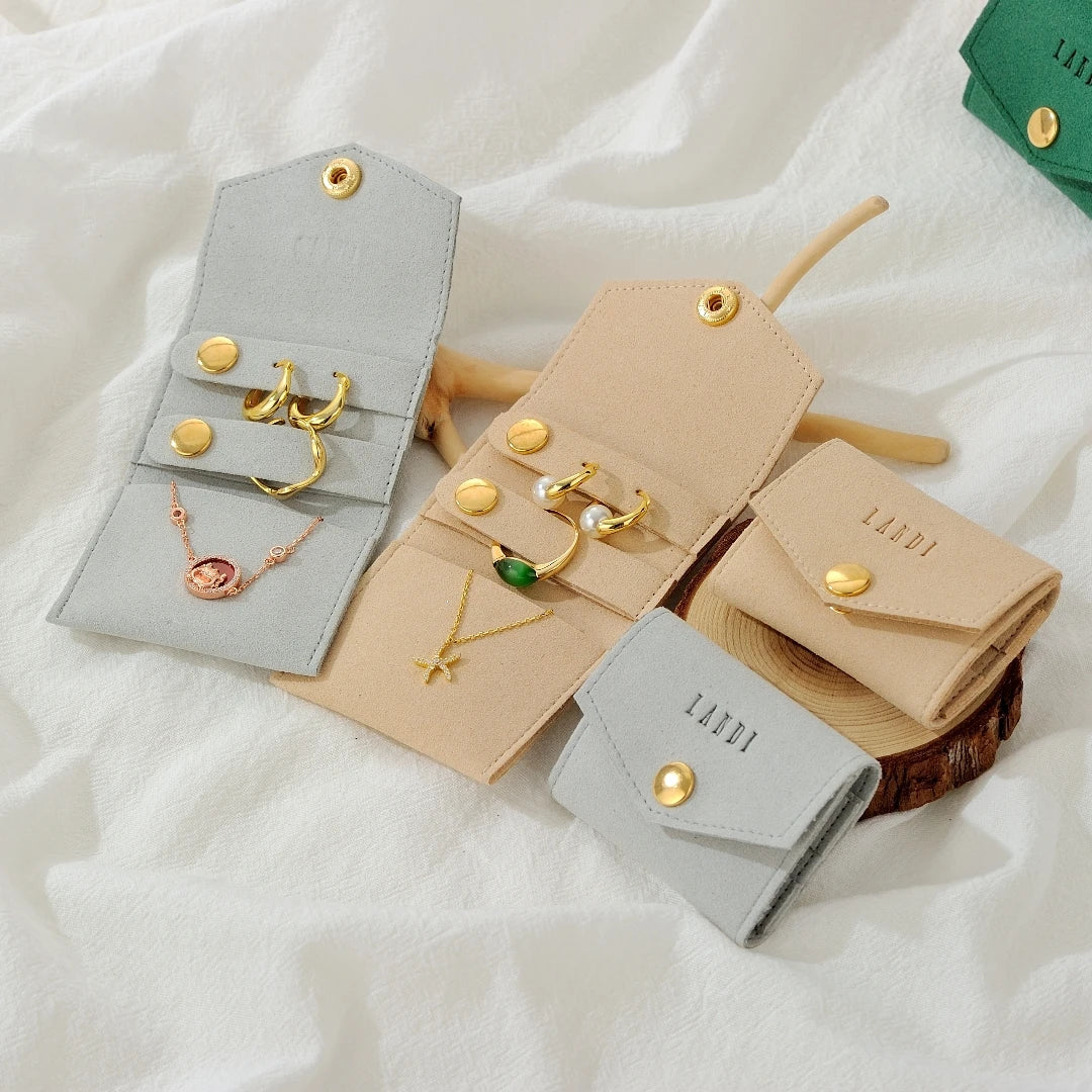Custom Logo Luxury 1.4mm Microfiber Mini Travel Roll Jewelry Organizer Gift Packaging Foldable Portable Jewelry Pouch