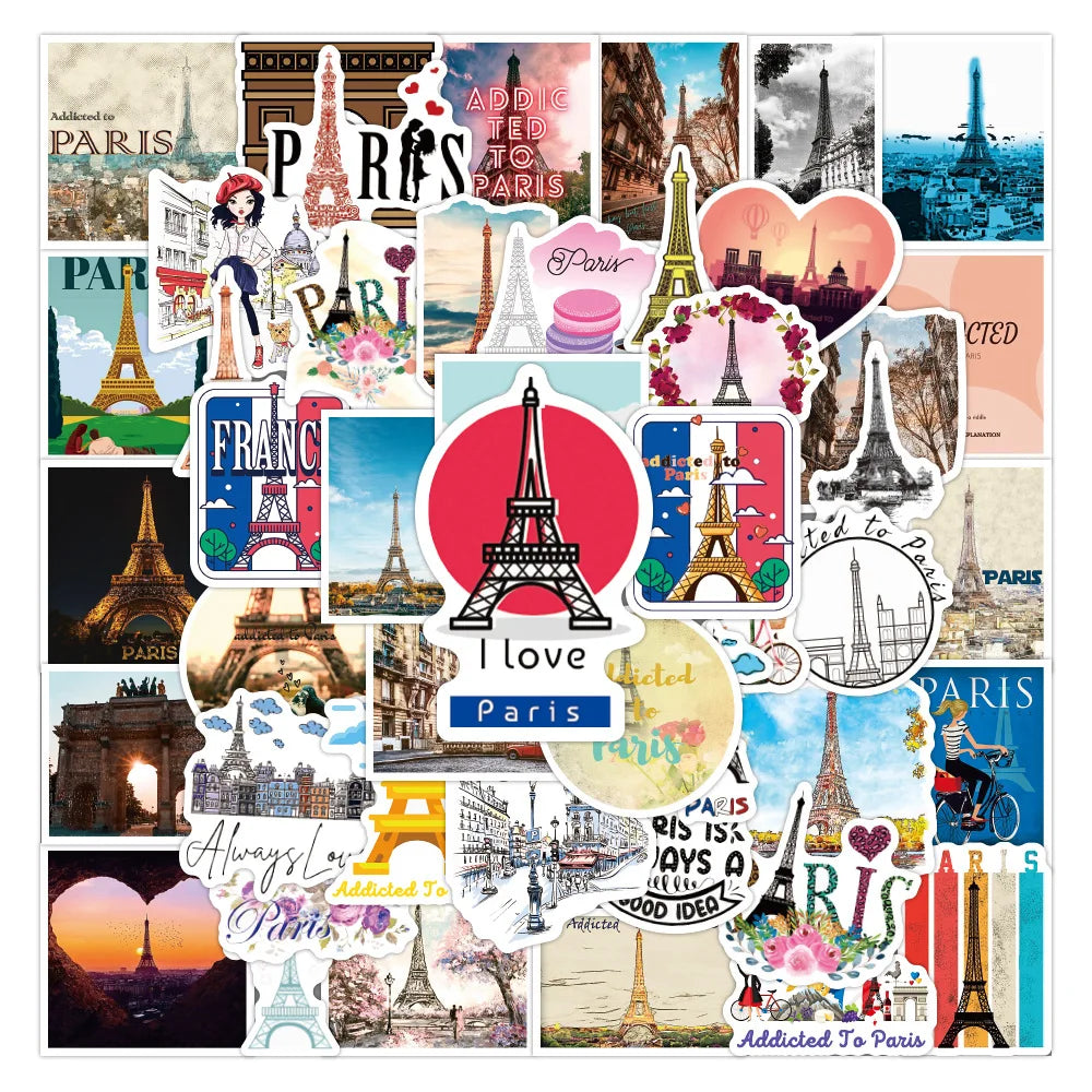50PCS Paris famous scenery decorative sticker for phone case notebook luggage sticker
