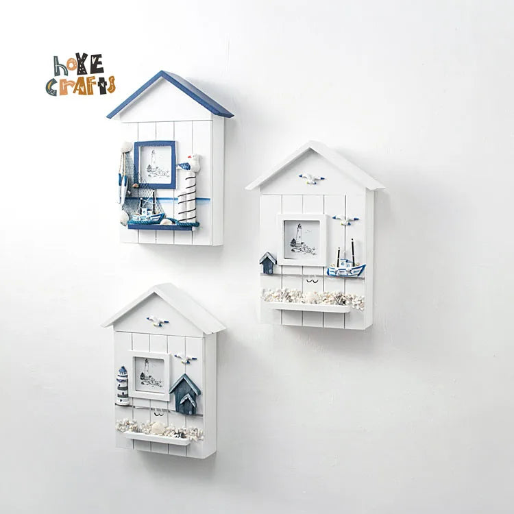 Key Holder Decorative Mediterranean Style Key Box Wooden Crafts Wall Decoration Key Box Cabinet House Shape