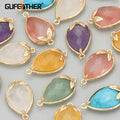 MD04 18K Gold Plated Copper 4pcs/lot Natural Stone Charms DIY Pendants Jewelry Findings Components Main Brass Accessories