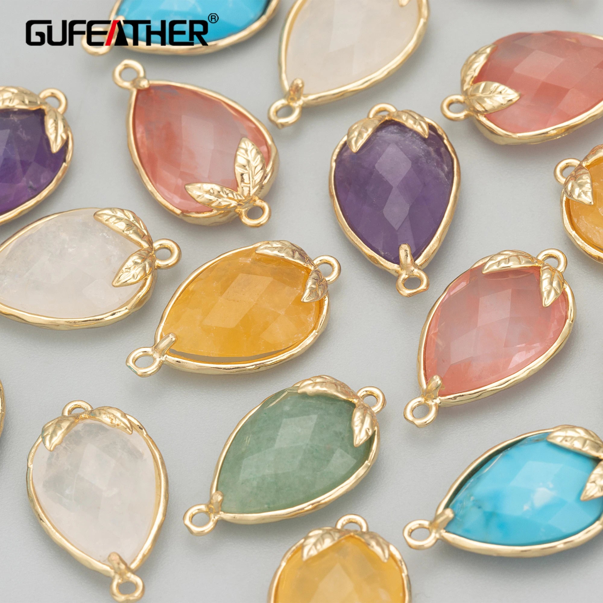 MD04 18K Gold Plated Copper 4pcs/lot Natural Stone Charms DIY Pendants Jewelry Findings Components Main Brass Accessories