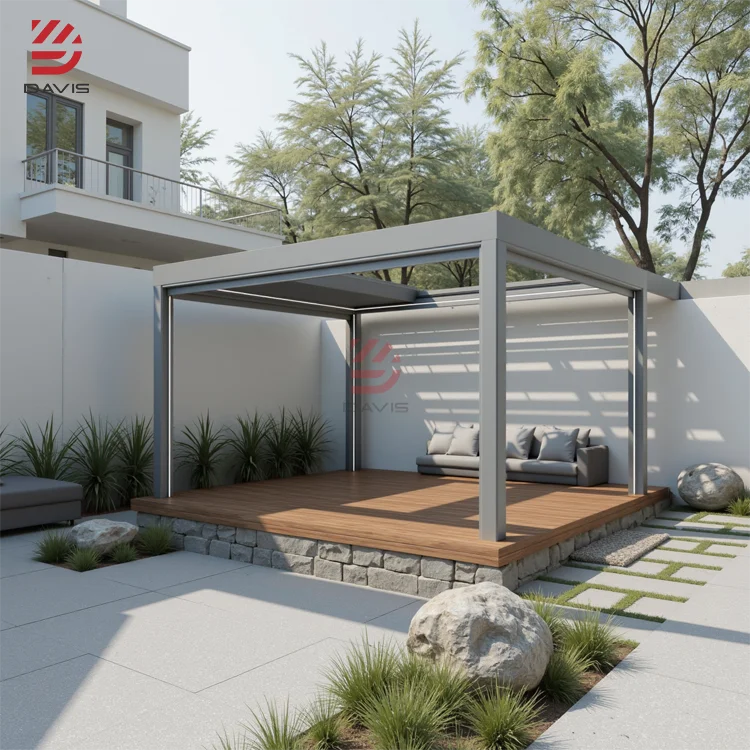 Customized Aluminum Pergola Modern Electric Bioclimatic Pergola Waterproof Motorized Louvered Aluminum Pergola