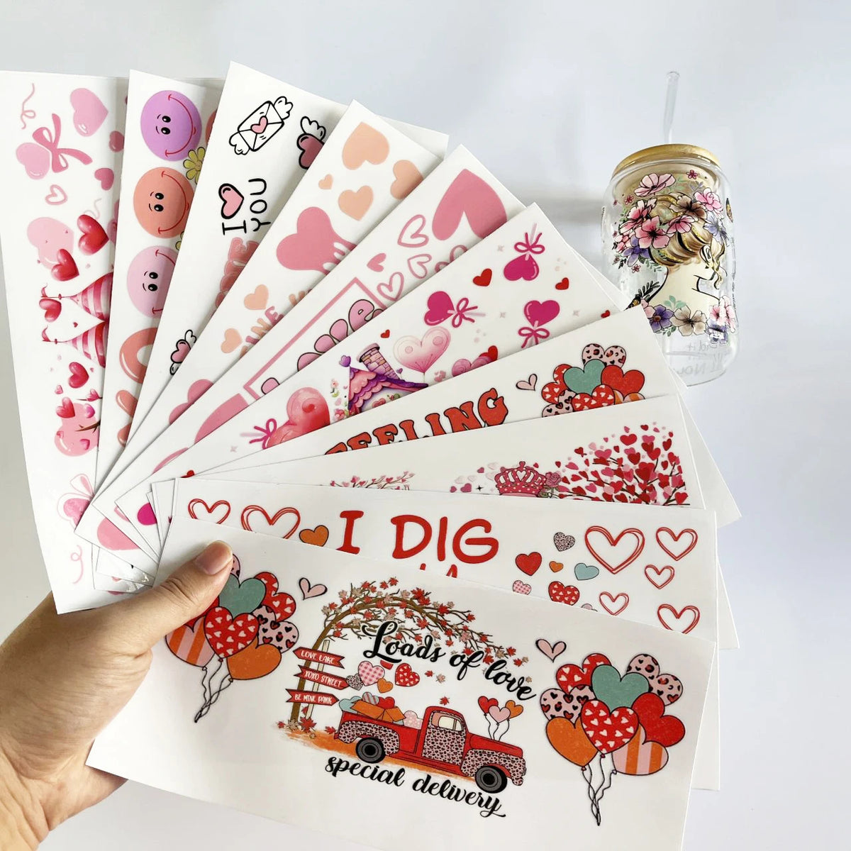 Wholesale Custom Valentine's Day Waterproof Reusable Eco-Friendly UV for PET Glass Cup Wrap Transfers 16oz Sticker Decals