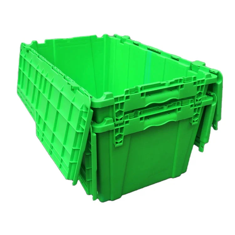 Plastic Moving Tote turnover boxes Warehouse Stacking PP Tote Attached Lid  Stackable Containers