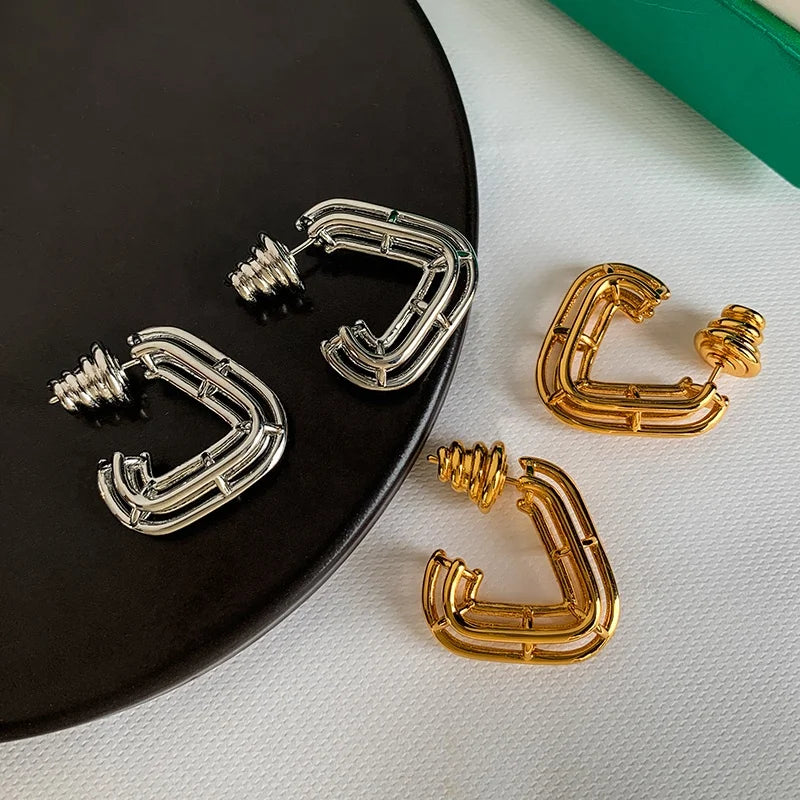 Unique Brass Gold Plated Openwork Geometric Triangle Earrings Gold Stud Custom Jewelry