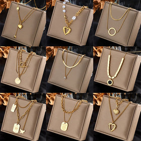 New Stainless Steel Gold Color Multilayer Necklace for Women Hip Hop Punk Street Trend Chain Choker Girls Jewelry Gift (KSS494)