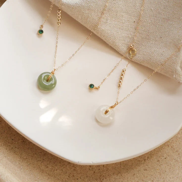 Natural High Quality Hetian Jade Donut Pendant Necklace for Women Girls