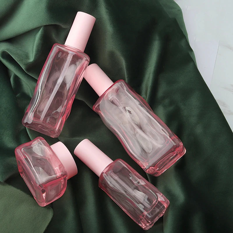 Pink Glass Face Cream Jar Glass Empty Cream Jar Packaging Glass Face Cream Containers with Lid