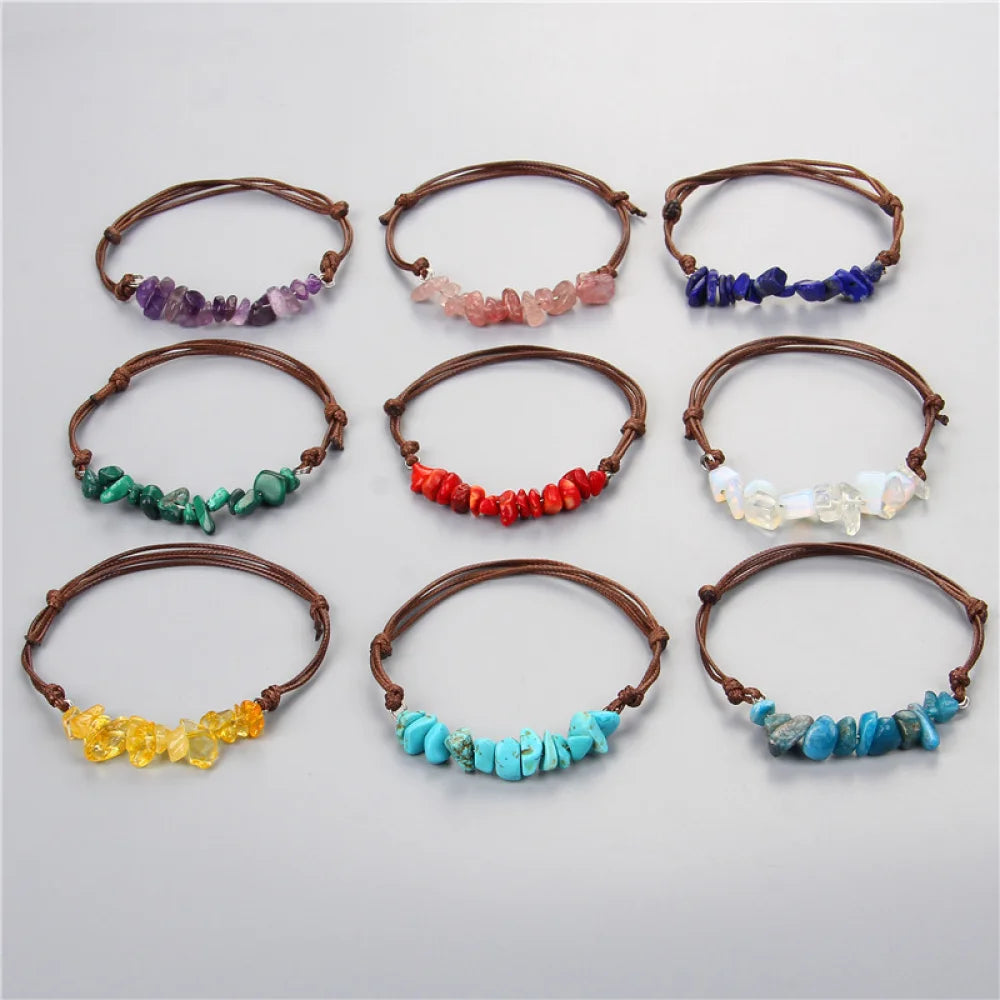 Women Fashion Boho Handmade Braided Jewelry Bohemian Amethyst Healing Crystal Natural Stone Bracelet