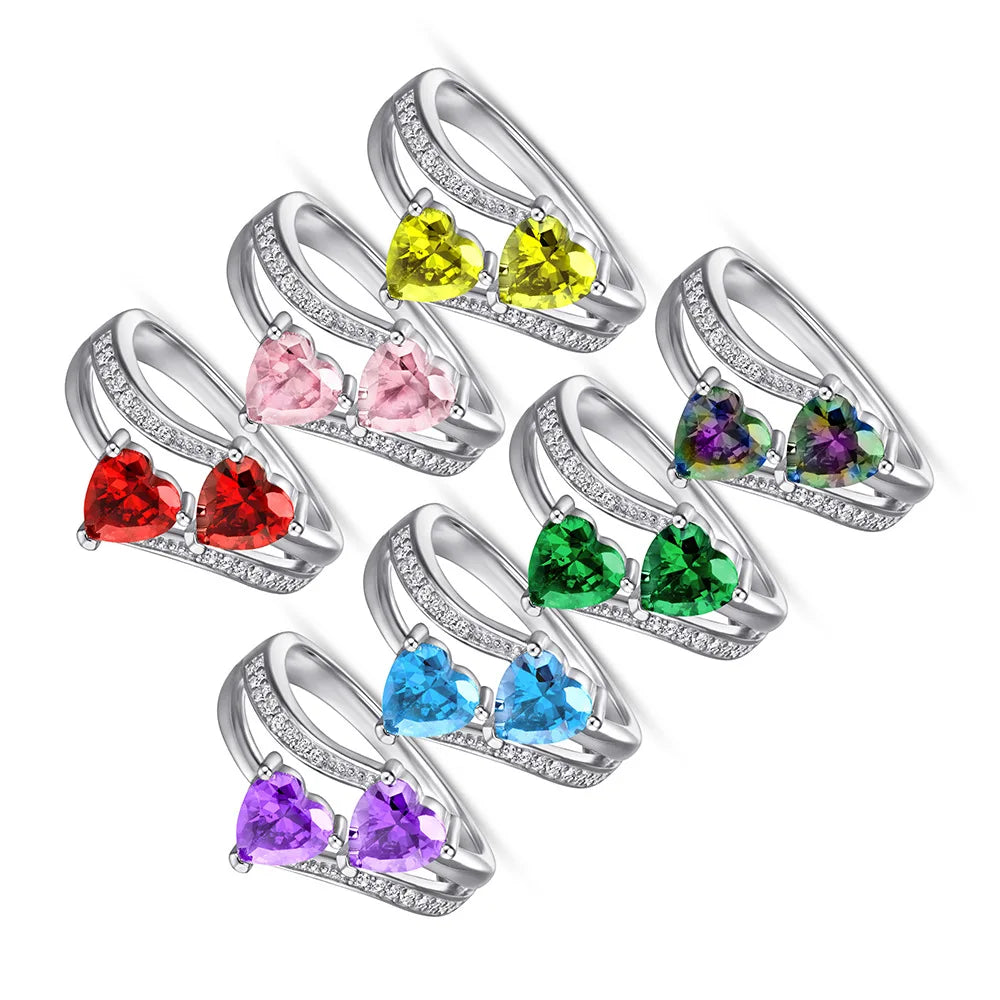 2024 New Inlaid Seven Colors Love Zircon Pink Diamond Trendy Wedding Engagement Women  S925 Silver Ring