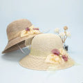 MIO Fashion Bow Lace Pearl Visor Sun Hat Women Summer Wide Brim Straw Hat Outdoor Holiday UV Protection Beach Bucket Hat