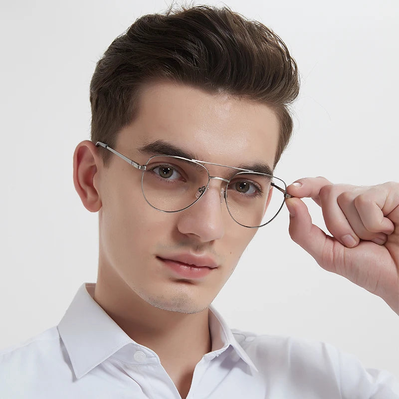 Anti-blue Metal Eyewear New Optical Eyeglasses Double Bridge  Pure Color Glasses Frames