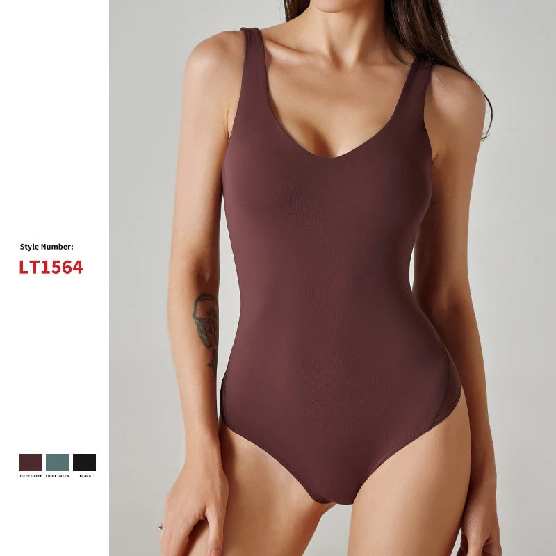 Ladies V-neck Playsuits U-back Durable Quickly Dry Yoga Sleeveless Set Athletic Fitness Outdoor Workout Dancing Bodysuit