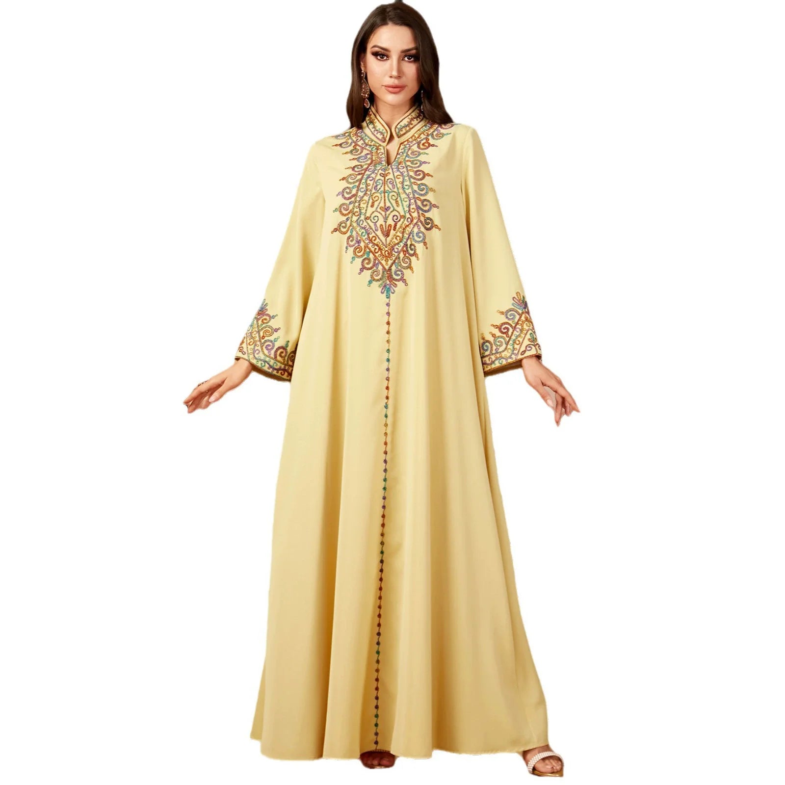 S-XXL Eid Muslim Dress Abaya Women Embroidery Muslim Long Dresses Vestidos Largos Party Caftan Jalabiya Ramadan Dubai Arab Robe