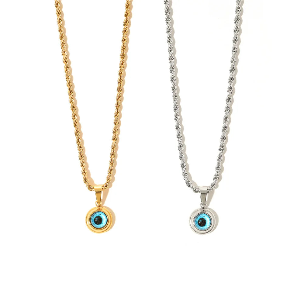 MECYLIFE Devil Eye Necklace Men's Hiphop Blue Eye Necklace Stainless Steel Amulet Necklace