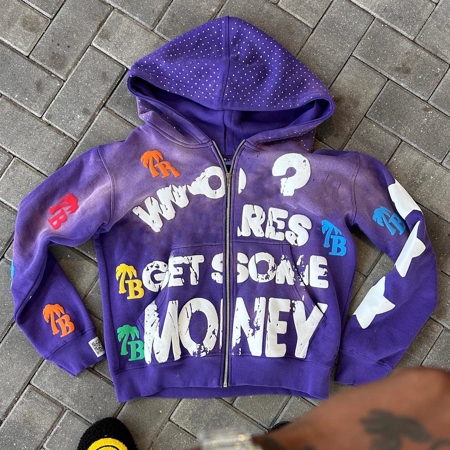 Manufacturers Custom 400gsm Heavyweight Acid Wash Oversized Men's Hoodie Sweatshirt Distressed Boxy Design Rhinestone Details