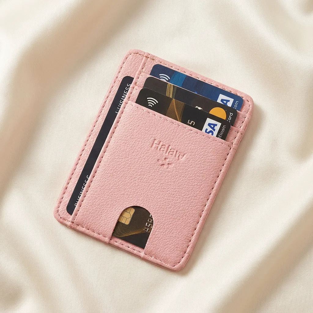 Minimalist Slim RFID Blocking Genuine Leather Credit Card Holder Front Pocket Wallet Zipper Closure Blank Detachable D-Shackle MegaBDM