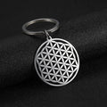 Flower Stainless Steel Charms Key Chain the Seed of Life Buddhist Key Ring for Women Men