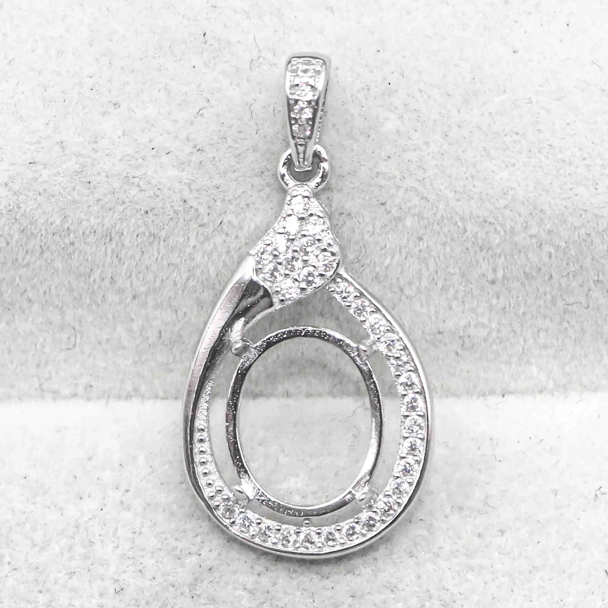 Sterling Silver 9*11mm Semi Mount Pendant Empty Frame Blank Support Setting S925 Base Holder Without Center Stone for DIY Inlay