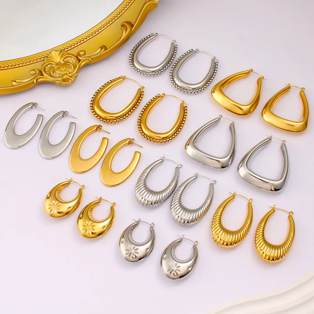 Vintage Gold Plated Stainless Steel Twisted Hoop Earrings for Women Creative Twist Bamboo Ear Buckle Small Hoops Jewelry Gifts