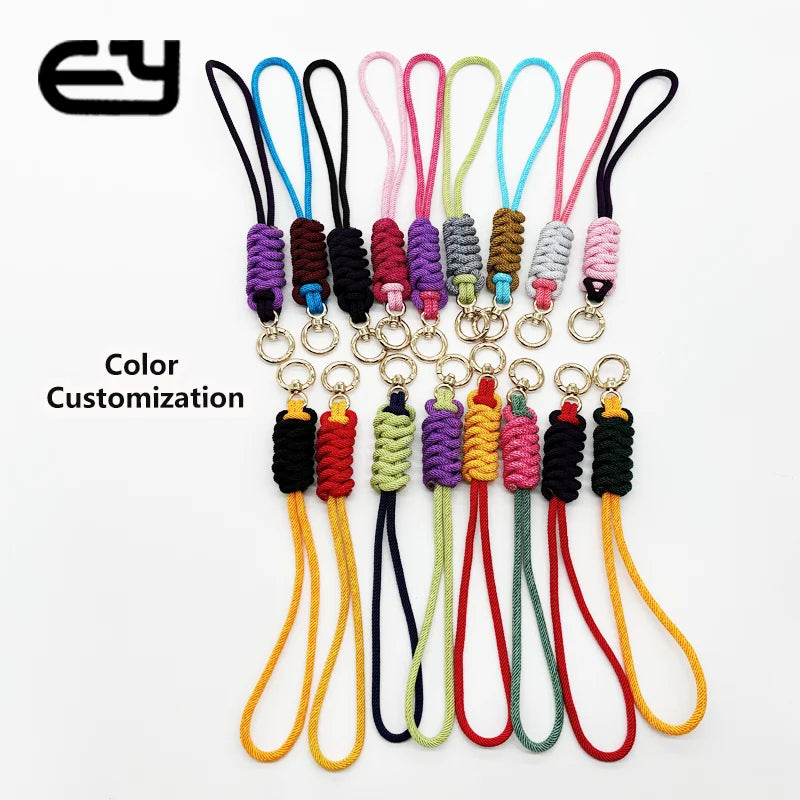 Creative Short Elastic Braided Polyester Lanyard Keychain Colorful Anti-Lost Strap for Women's Car Keys Phone Cases Bags Shoes