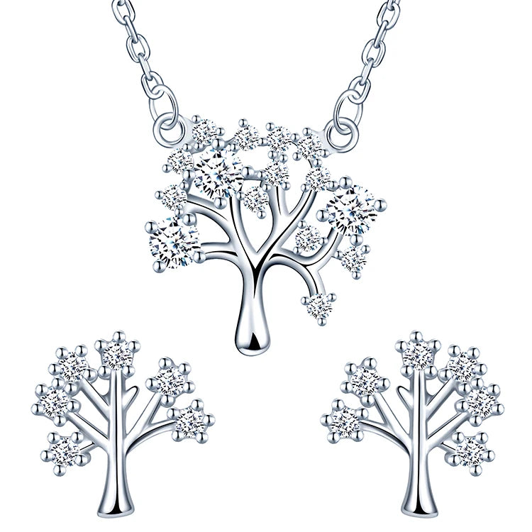 925 Silver Necklace Earrings Mothers Day Gift Tree of Life Jewelry Set