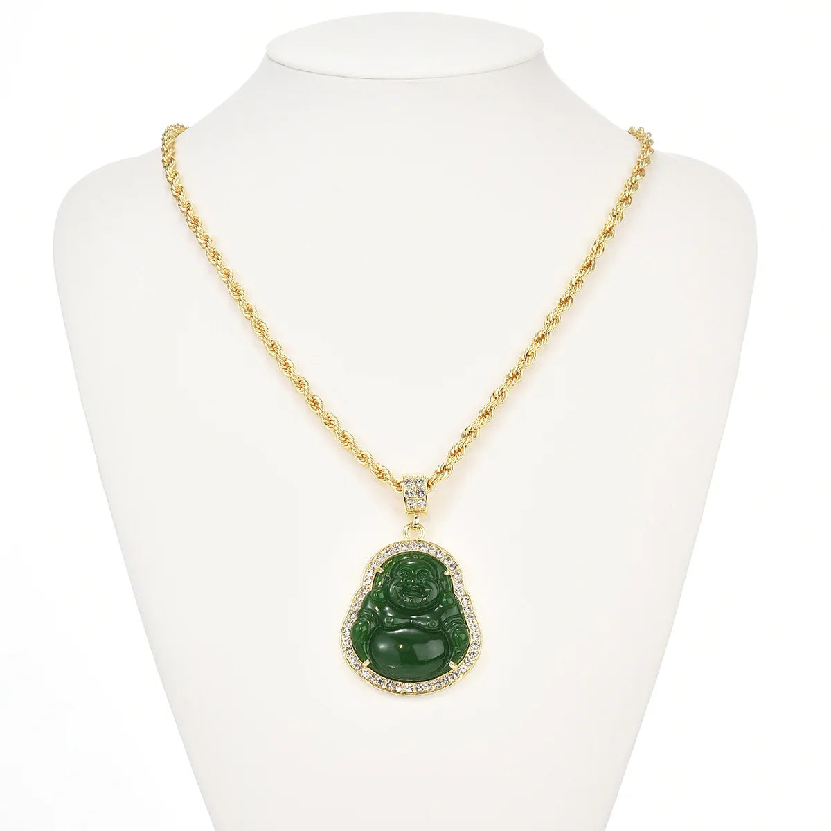 Alloy Jewelry Custom Multicolor Buddah Laughing Charm Twist Chain Rope 14K Gold Plated Jade Buddha Necklace Pendant