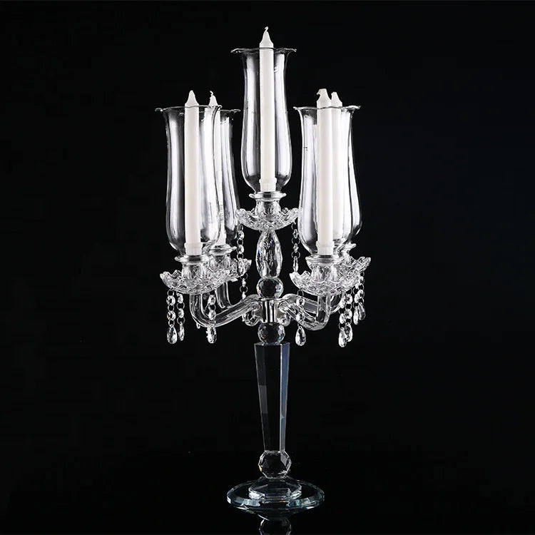 2025 New Modern Cheap Wedding Centerpiece Event Table Decoration  Crystal Candelabra 5 Arms Wholesale Candlestick Holder Stand