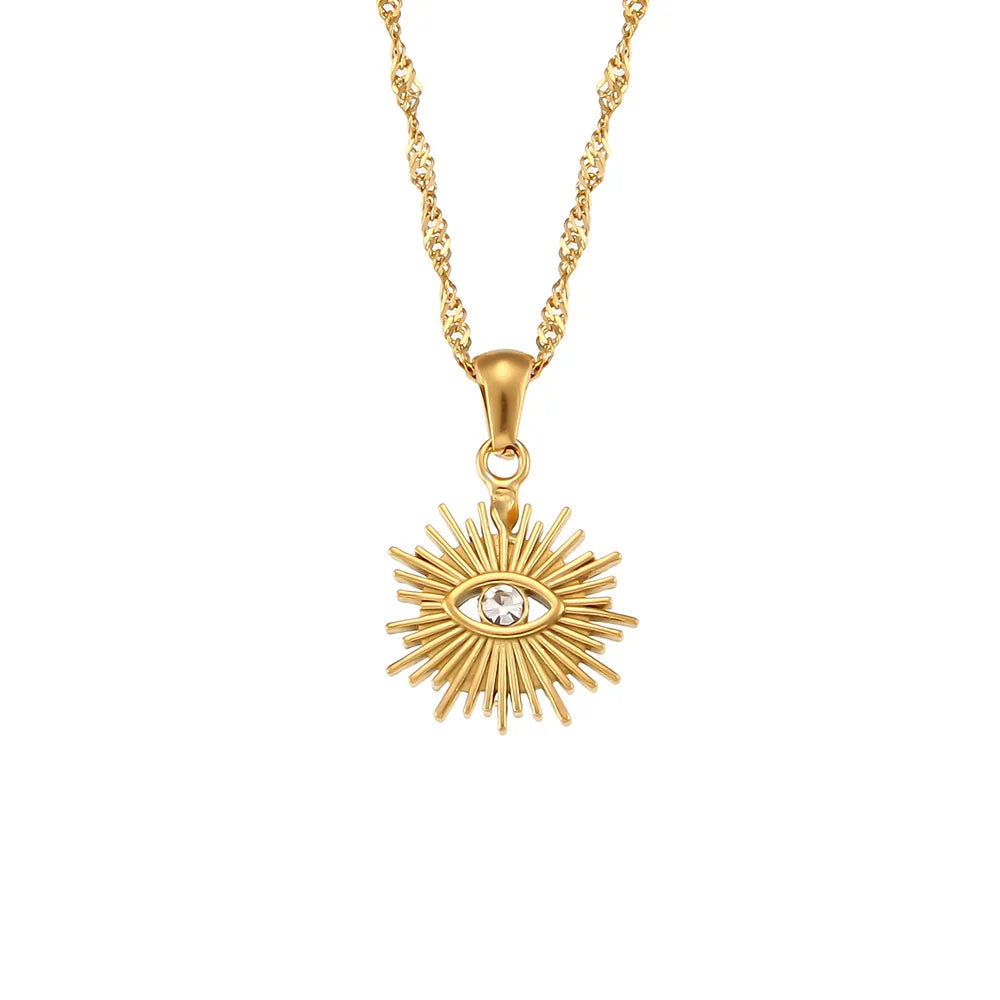 Merryshine Stainless Steel Hollow Turkish Evil Gold Filled Plated Pendant Turkey Eye Jewelry Necklace for Women