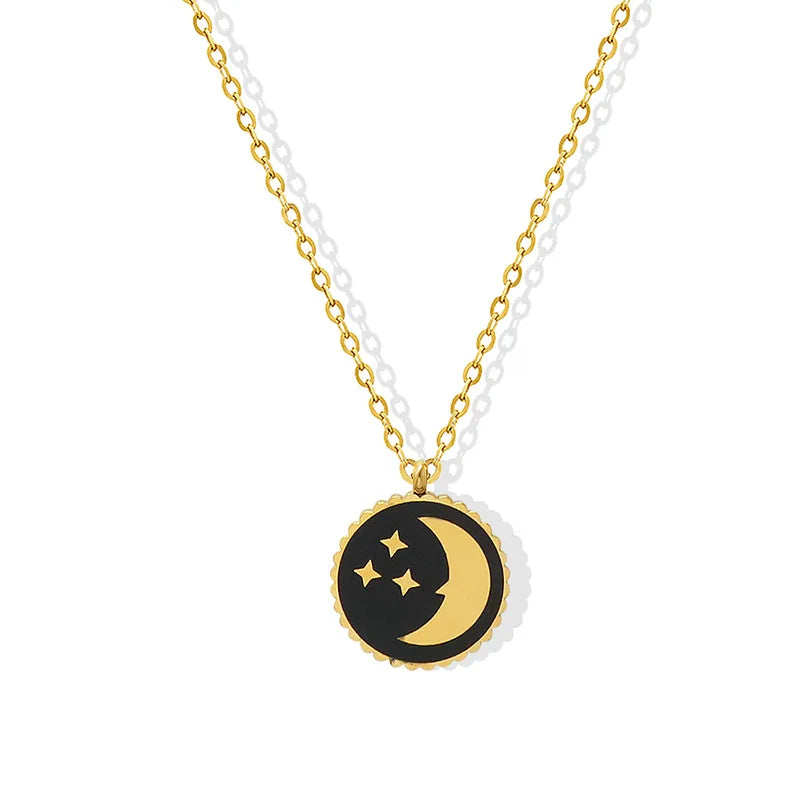 Personality Chinese Wind Star Moon Pendant Female Clavicle Choker Temperament Personality Stainless Steel 18K Gold Necklace