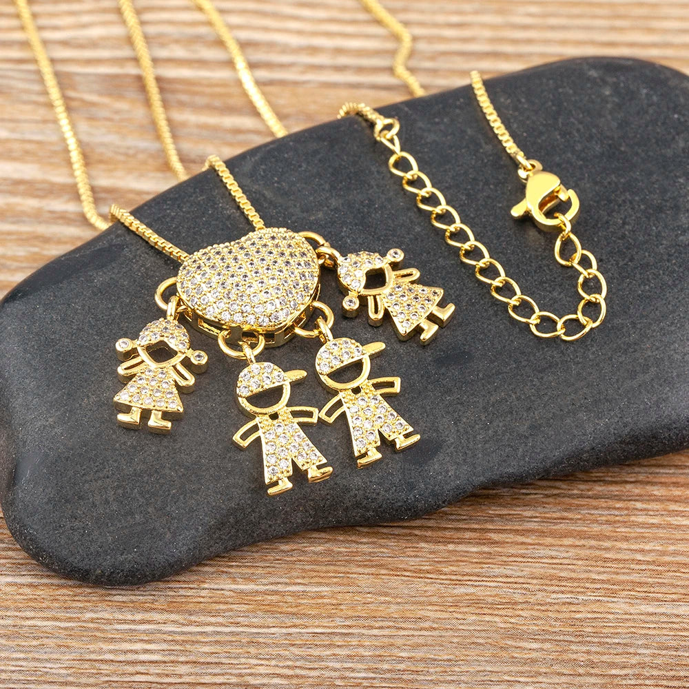 QIKU Fashion Crystal Heart Shape 4 Girls and Boys Pendant Necklace Gold Copper Copper Cubic Zircon Party Jewelry Gift Wholesale
