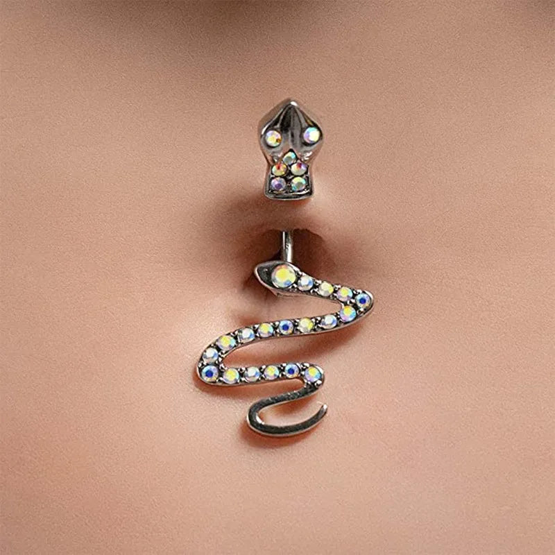 Wholesale 14g Surgical Steel Bar Snake Belly Button Ring Zircon Lady Navel Body Piercing