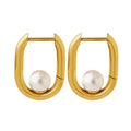 Designer Waterproof 18k Gold Plated Stainless Steel Jewelry U Shape Nature Stone Pearl Earrings for Girls