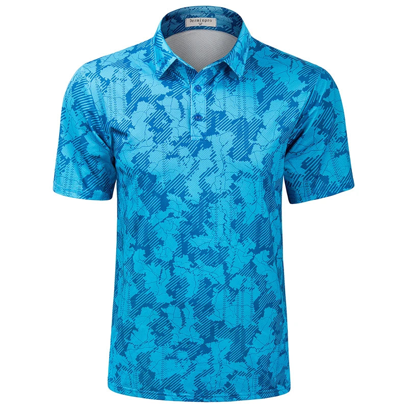 ODM OEM Custom Logo Men's Camo Golf Shirts Anti UV Protection UPF 50+ Moisture Wicking Short Sleeve Quick Dry Golf Polo T Shirt