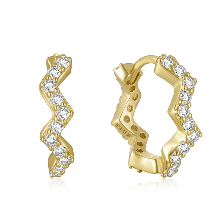 Wholesale Wave Design White 5A CZ Hoop Earrings 925 Sterling Silver 18k Gold Plated Jewelry Cubic Zirconia Hoop Earrings